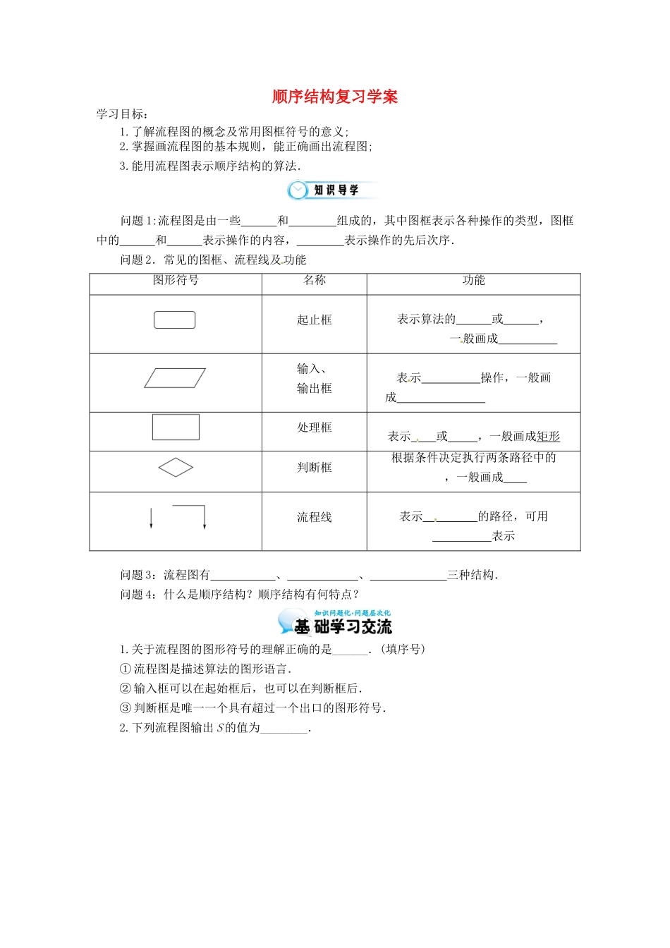 江苏省响水中学高三数学 顺序结构复习学案 新人教A版_第1页