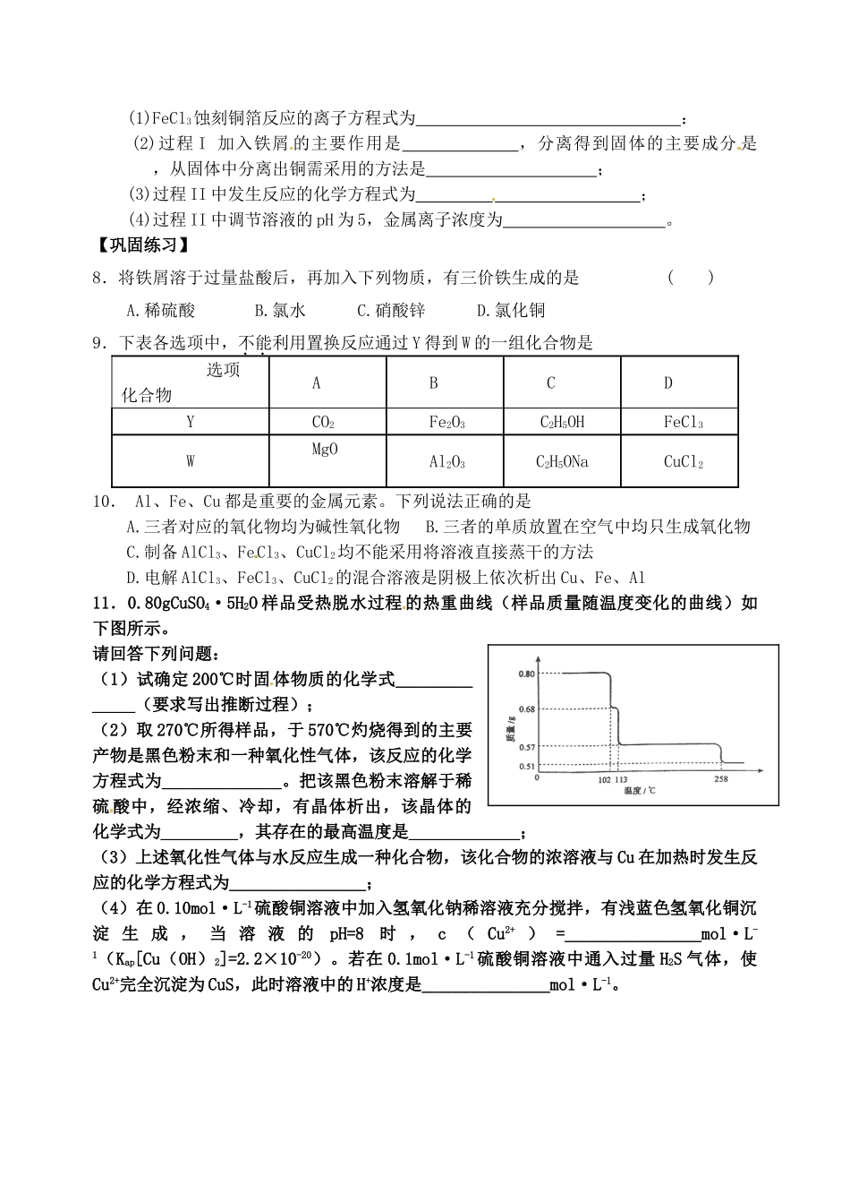 江苏省响水中学2014届高三化学一轮复习 第12课时 铁及其化合物学案_第2页