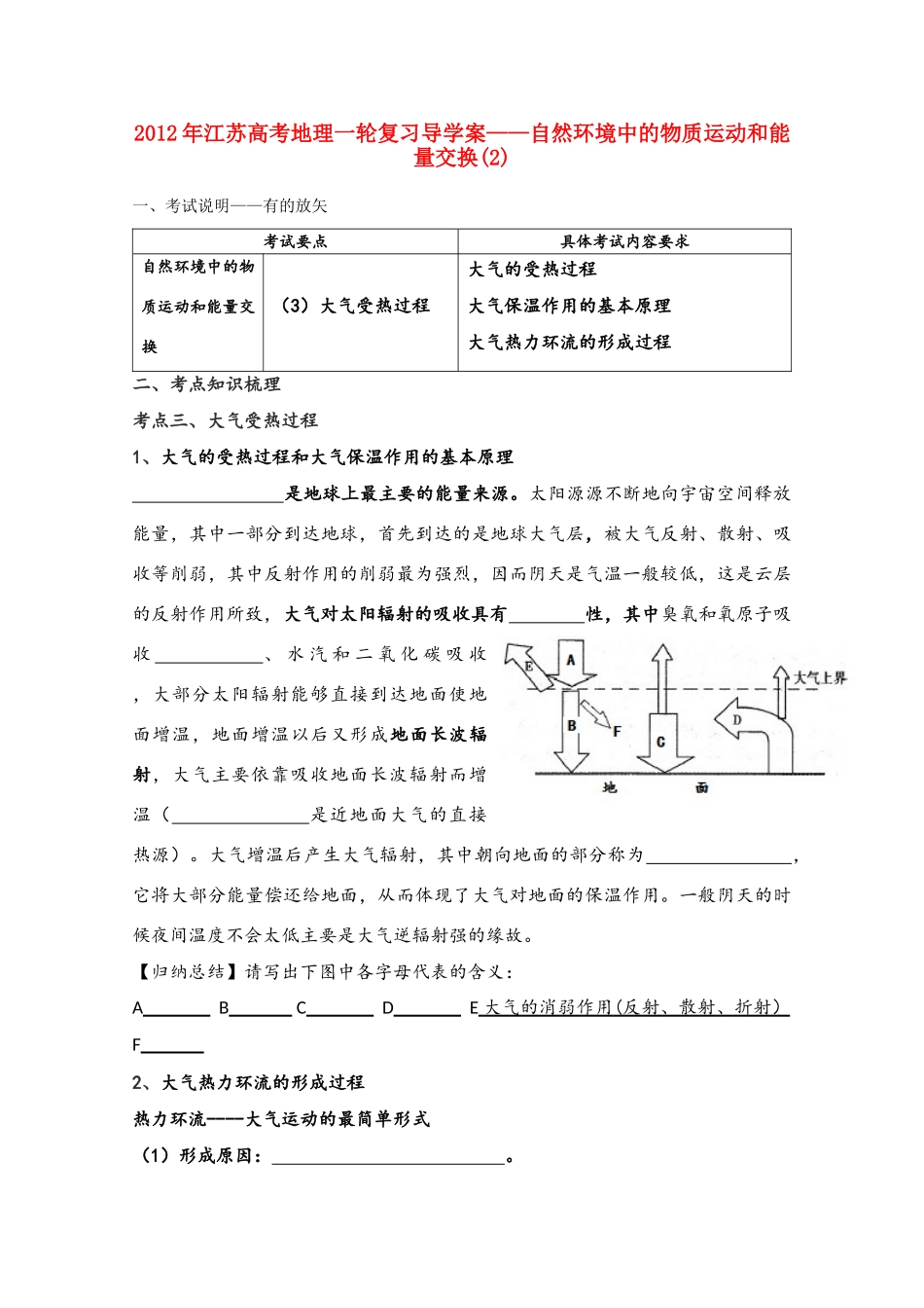 江苏省2012年高考地理一轮复习 自然环境中的物质运动和能量交换（2）导学案_第1页