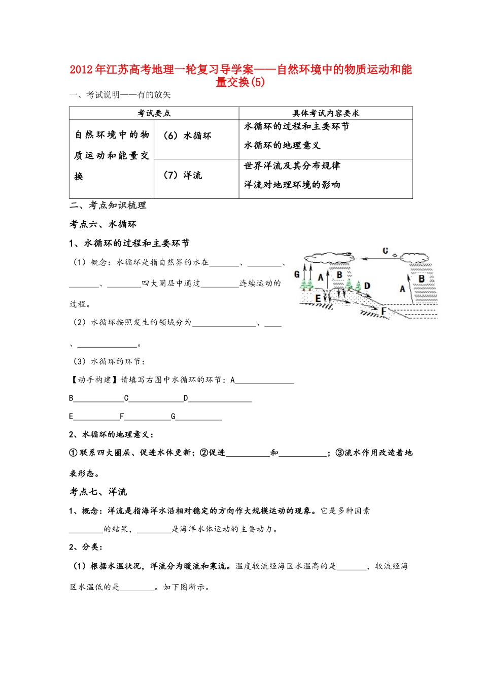 江苏省2012年高考地理一轮复习 自然环境中的物质运动和能量交换(5)导学案_第1页
