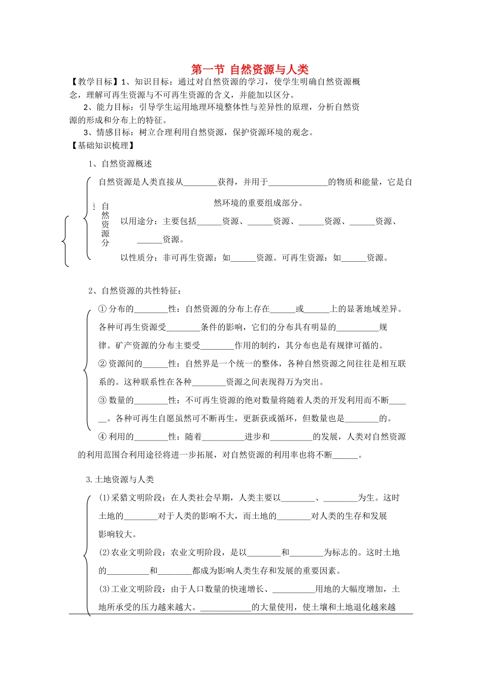 江苏省丹阳六中高中地理 4.1自然资源与人类教学案 鲁教版必修1_第1页