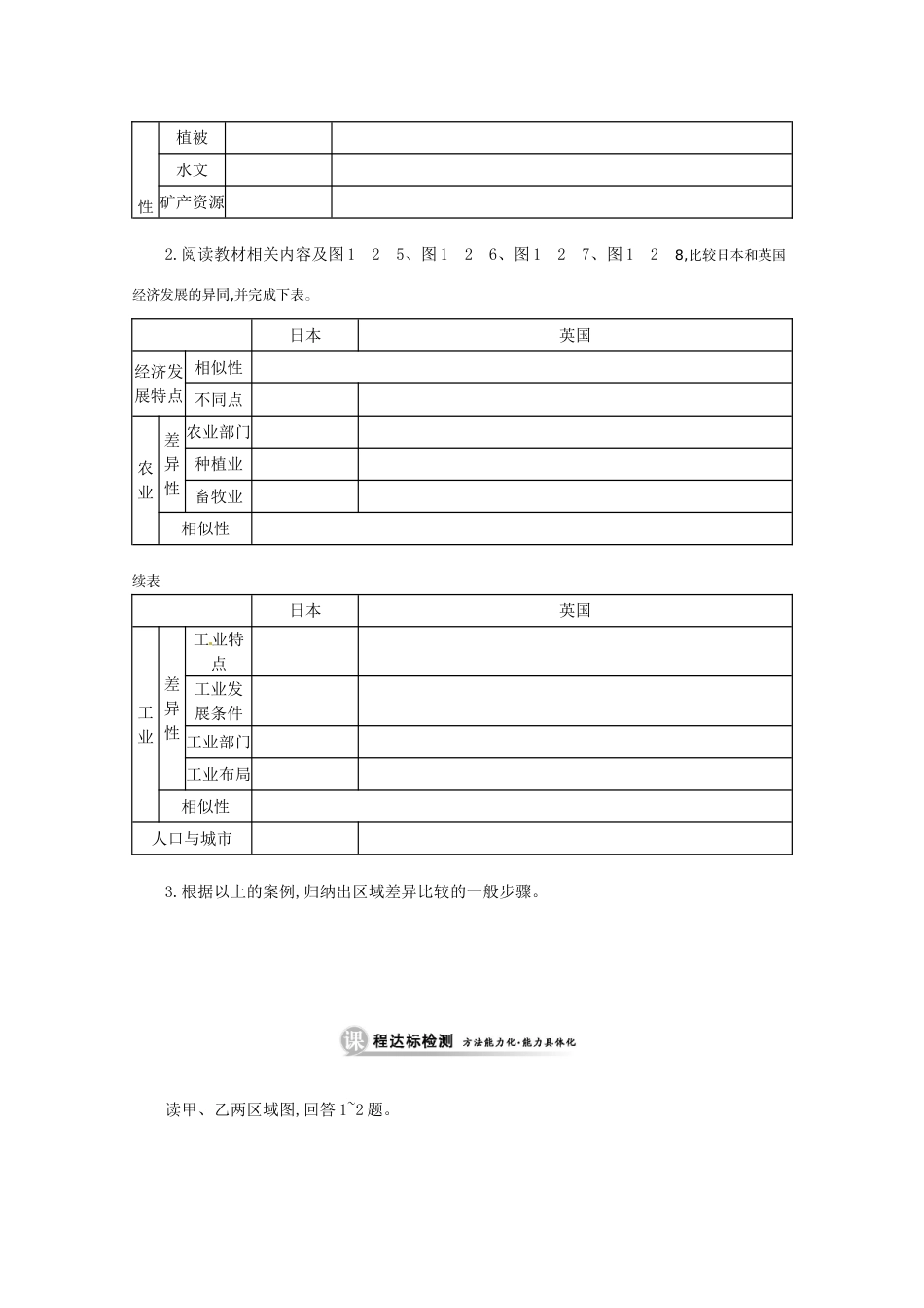 江苏省响水中学高中地理 第一课时《 区域差异、区域差异比较——以日本和英国为例》导学案 鲁教版必修3_第3页