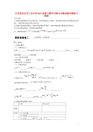 江苏省东台市三仓中学2015届高三数学 对数与对数函数专题复习 教案