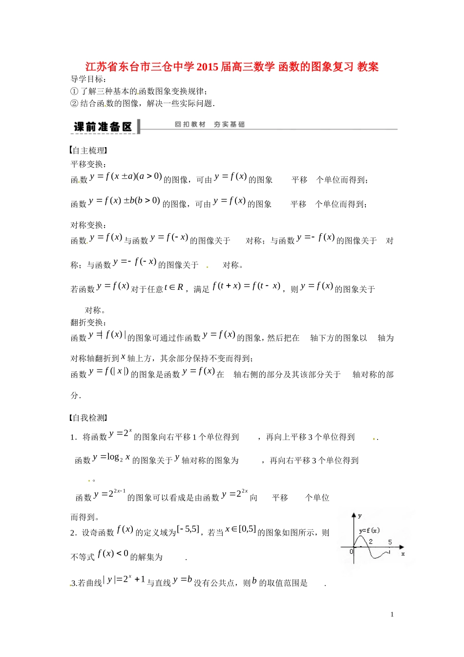 江苏省东台市三仓中学2015届高三数学 函数的图象复习 教案_第1页