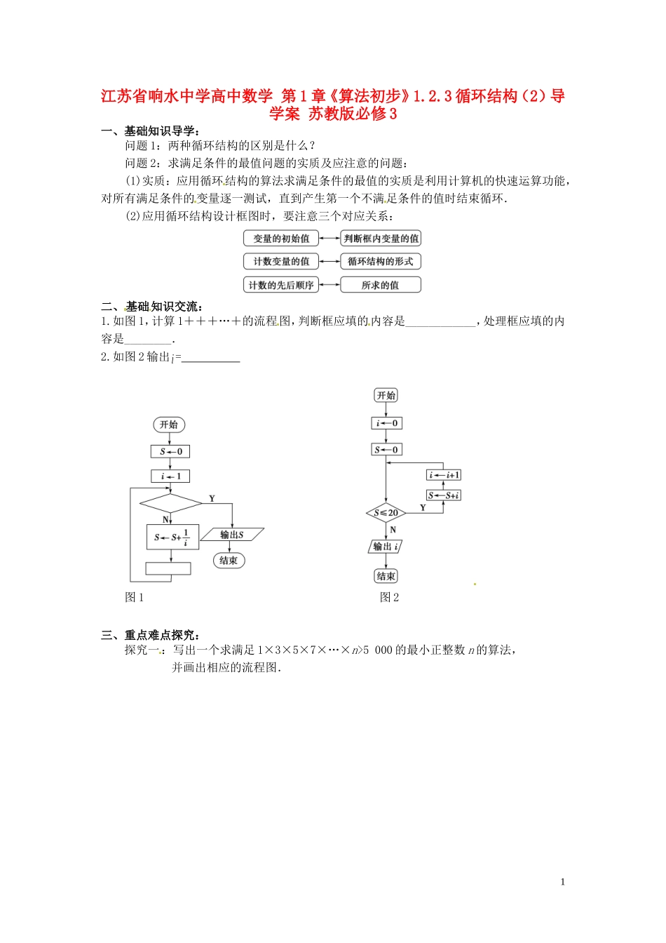江苏省响水中学高中数学 第1章《算法初步》1.2.3循环结构（2）导学案 苏教版必修3_第1页