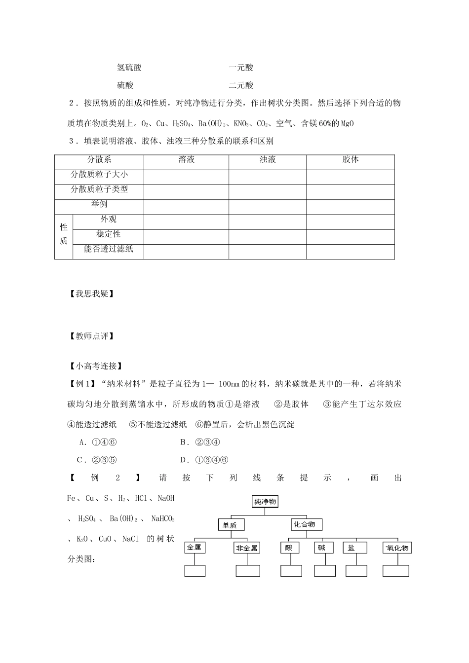 江苏省兴化市2011高中化学 学业水平测试复习 第二章（物质的分类）教学案 新人教版必修1_第2页