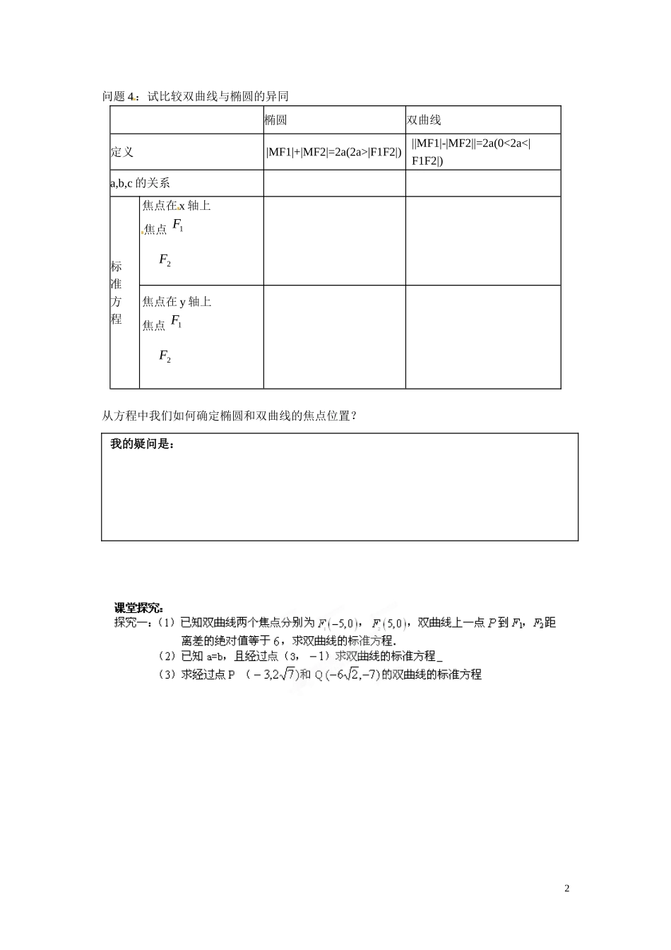 江苏省响水中学高中数学 第2章《圆锥曲线与方程》双曲线的标准方程（一）教学案 苏教版选修1-1_第2页