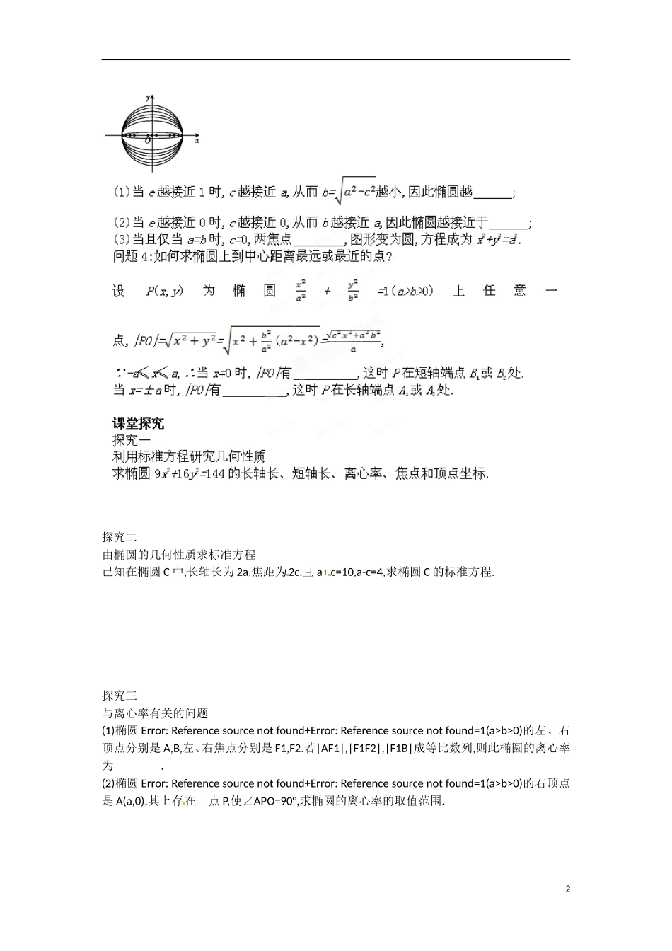 江苏省响水中学高中数学 第2章《圆锥曲线与方程》椭圆的简单几何性质及其应用导学案1 苏教版选修1-1 _第2页