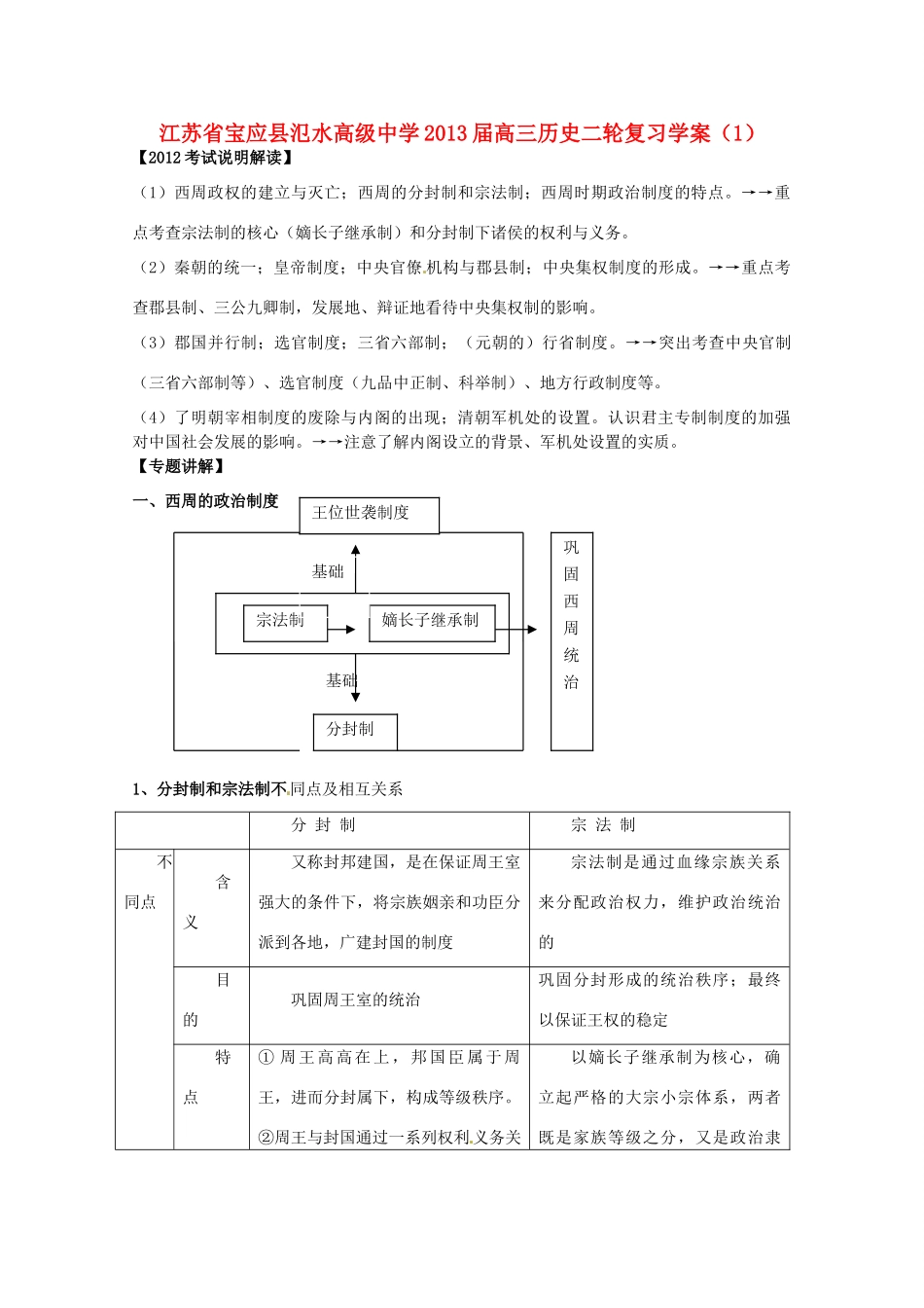江苏省宝应县氾水高级中学2013届高三历史二轮复习学案（1）_第1页