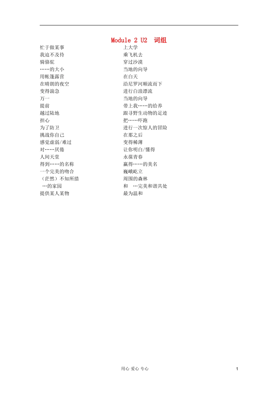 江苏省姜堰市溱潼中学2011-2012学年高中英语 Module2 unit2词组学案_第1页