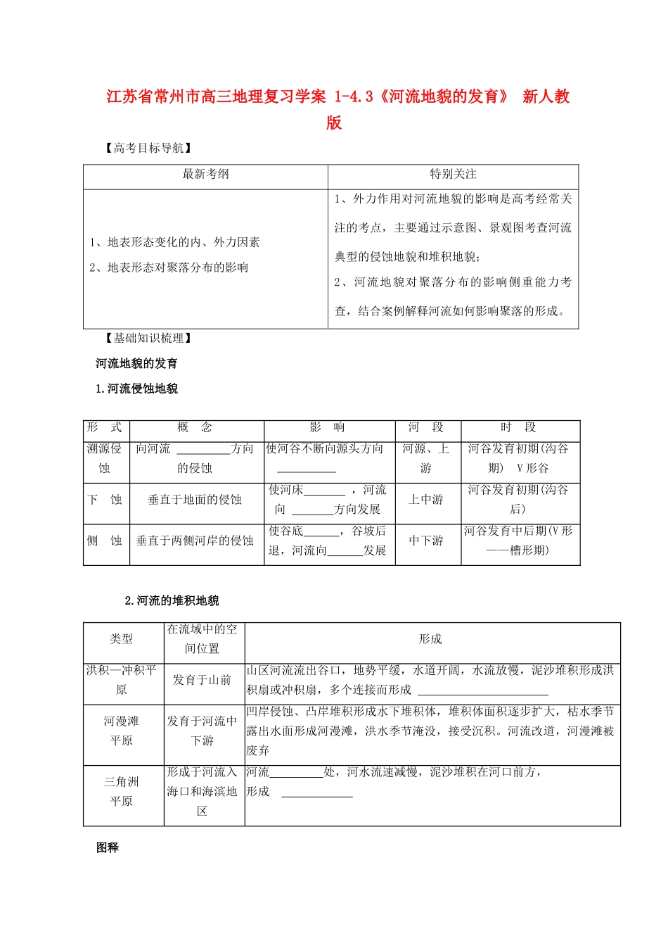 江苏省常州市高考地理复习学案 1-4.3《河流地貌的发育》 新人教版必修2_第1页