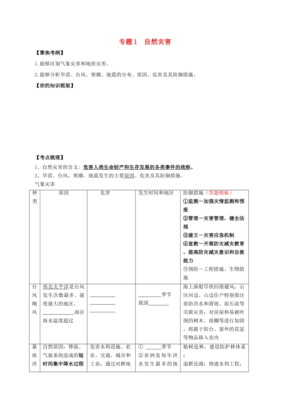 江苏省常州市高考地理一轮复习 自然灾害 教学案-人教版高三全册地理教学案_第1页