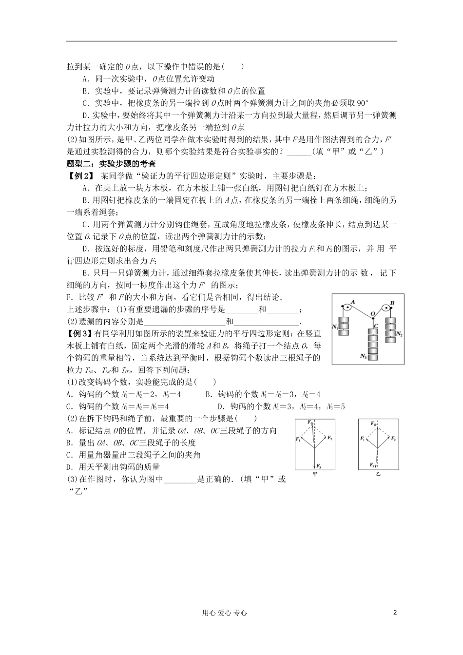 江苏省姜堰市张甸中学2012届高三物理一轮复习 2.7 验证力的平行四边形定则教学案+同步作业_第2页
