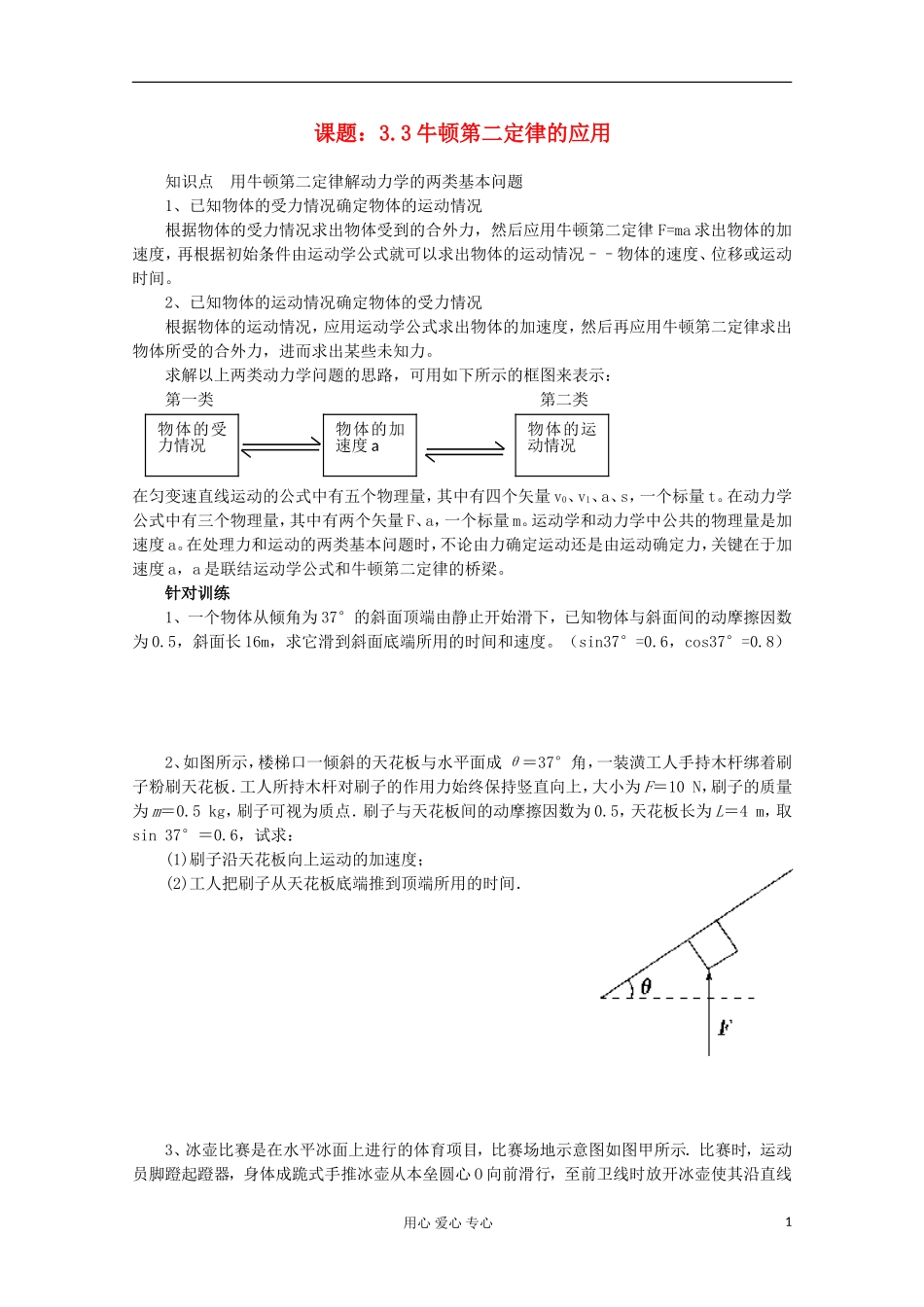 江苏省姜堰市张甸中学2012届高三物理一轮复习 3.3 牛顿第二定律的应用教学案+同步作业_第1页