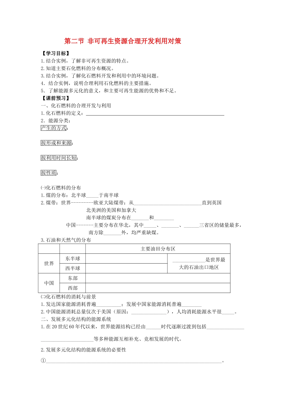 江苏省常州新桥中学高二地理学案 3.2 非可再生资源合理开发利用对策 选修6_第1页