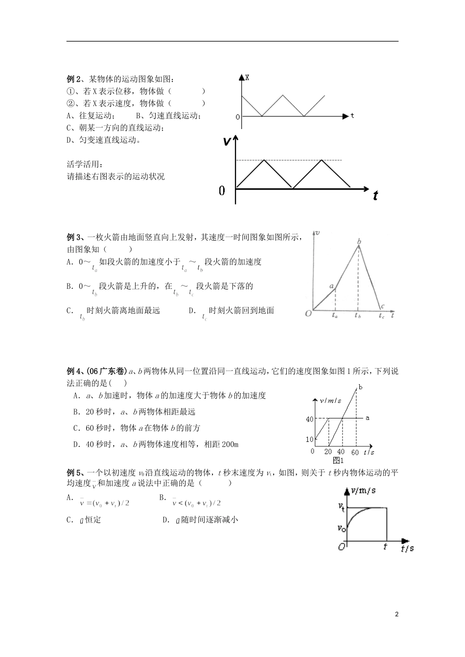 江苏省常州市西夏墅中学高三物理“直线运动”第3课时 图象复习学案_第2页
