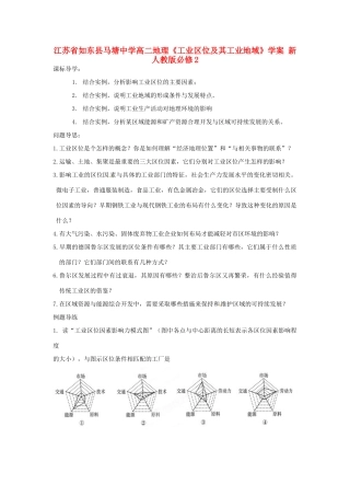 江苏省如东县马塘中学高中地理《工业区位及其工业地域》学案 新人教版必修2