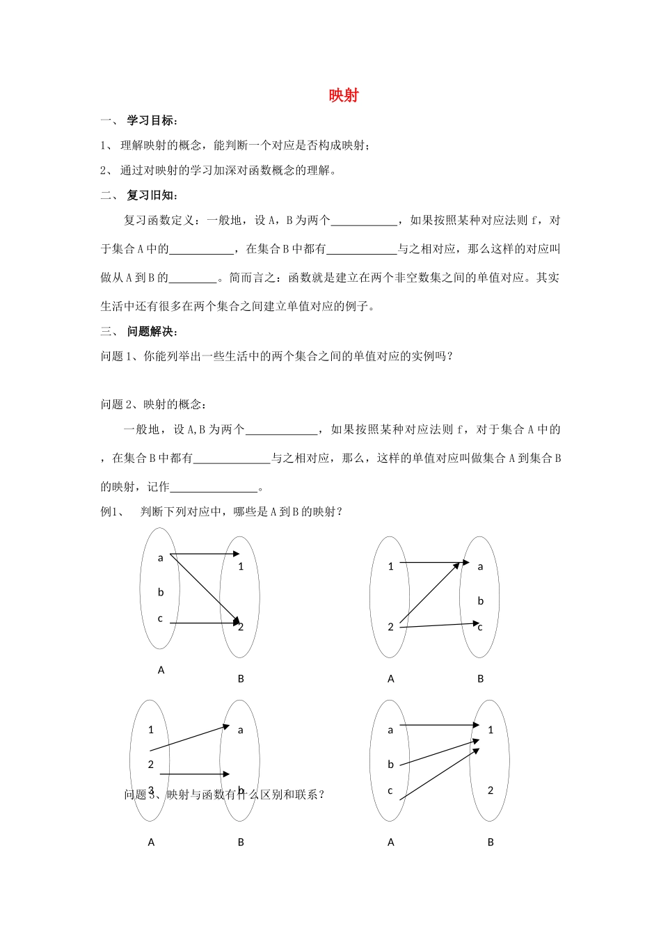 江苏省常州市西夏墅中学高一数学 映射教学案 苏教版_第1页