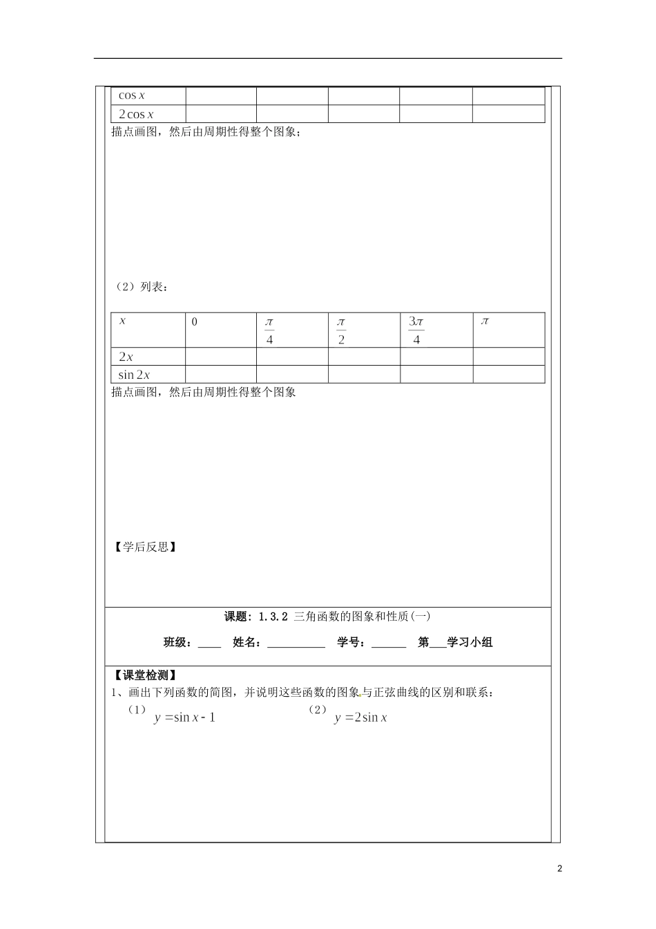 江苏省建陵高级中学2013-2014学年高中数学 1.3.2三角函数的(1)导学案 苏教版必修4_第2页