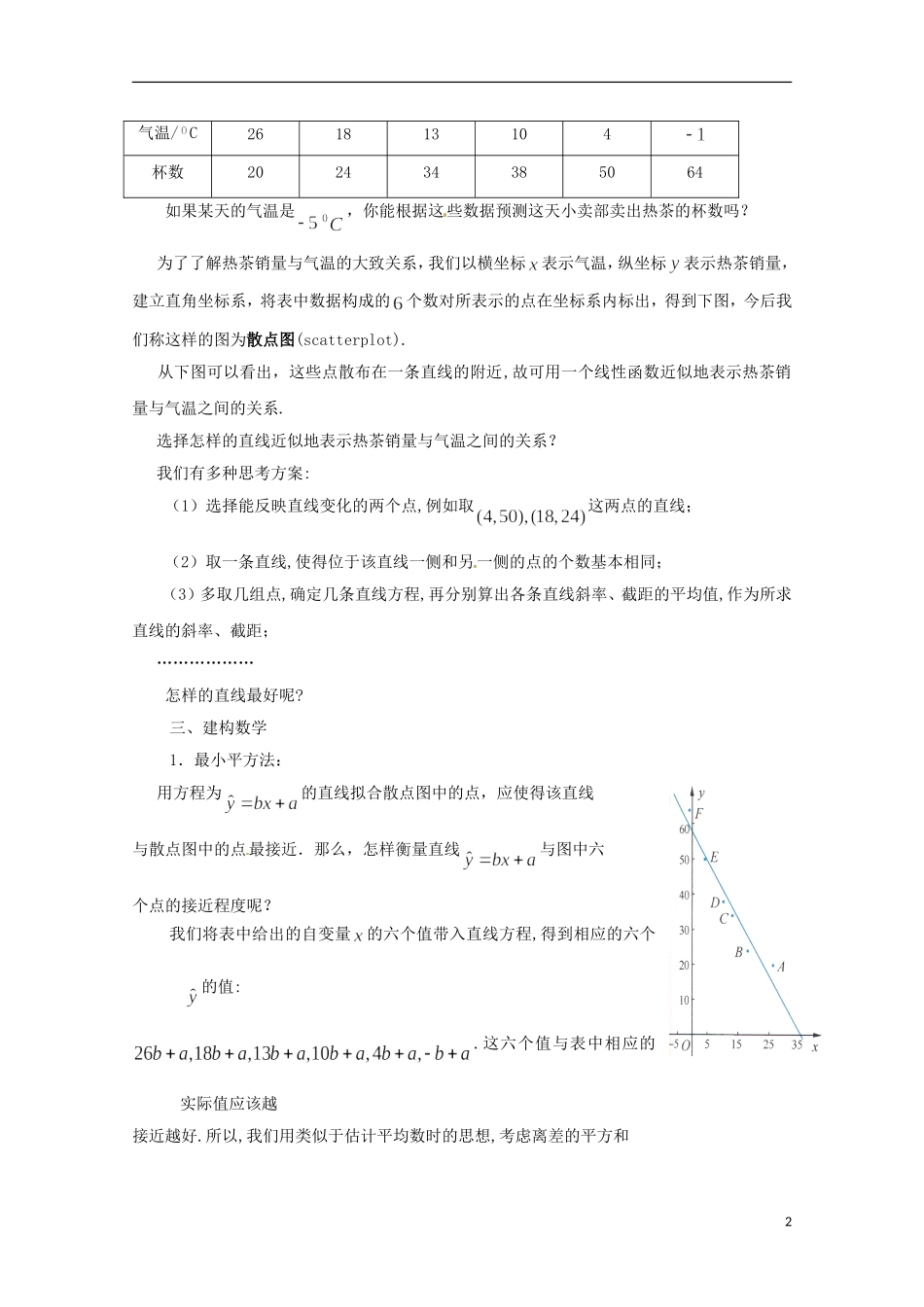 江苏省宿迁市剑桥国际学校2013高中数学 2.4《线性回归方程（1）》教案 苏教版必修3_第2页