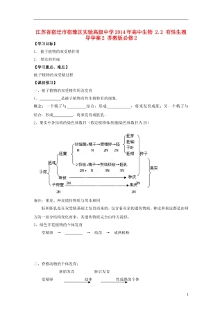 江苏省宿迁市宿豫区实验高级中学2014年高中生物 2.2 有性生殖导学案2 苏教版必修2