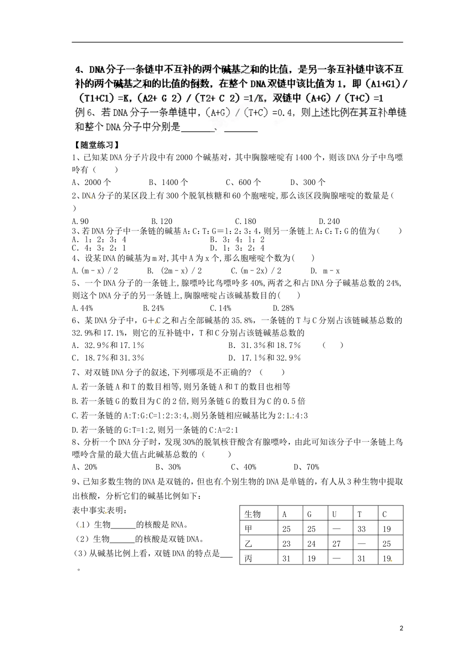 江苏省宿迁市宿豫区实验高级中学2014年高中生物 4.2 DNA的结构和DNA的复制（第二课时）导学案 苏教版必修2_第2页