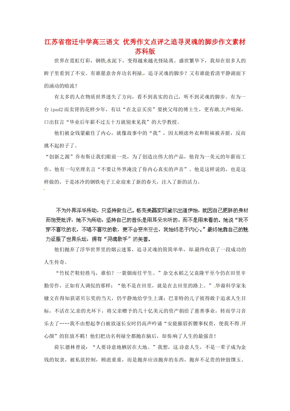 江苏省宿迁中学高三语文 优秀作文点评之追寻灵魂的脚步作文素材 苏科版_第1页