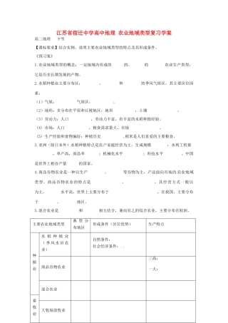 江苏省宿迁中学高中地理 农业地域类型复习学案