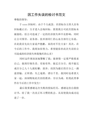因工作失误的检讨书范文