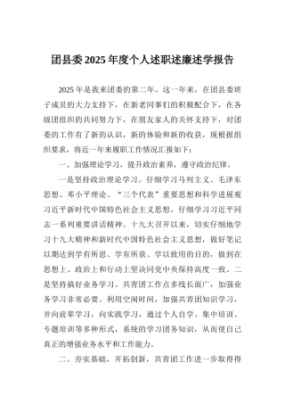 团县委2025年度个人述职述廉述学报告
