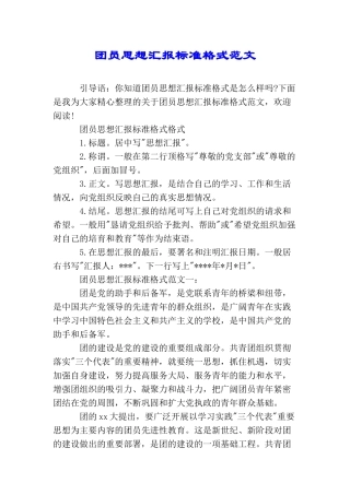 团员思想汇报标准格式范文