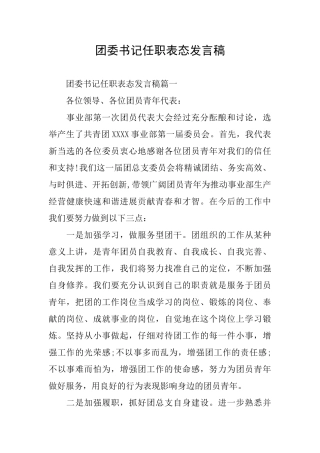 团委书记任职表态发言稿