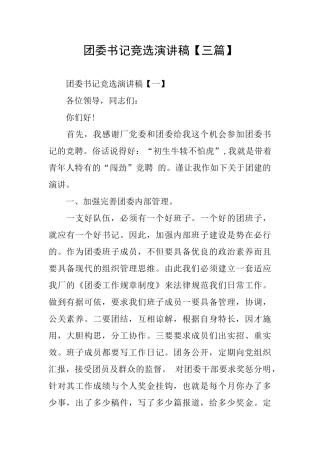 团委书记竞选演讲稿