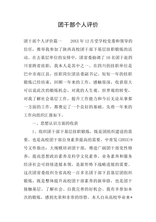团干部个人评价