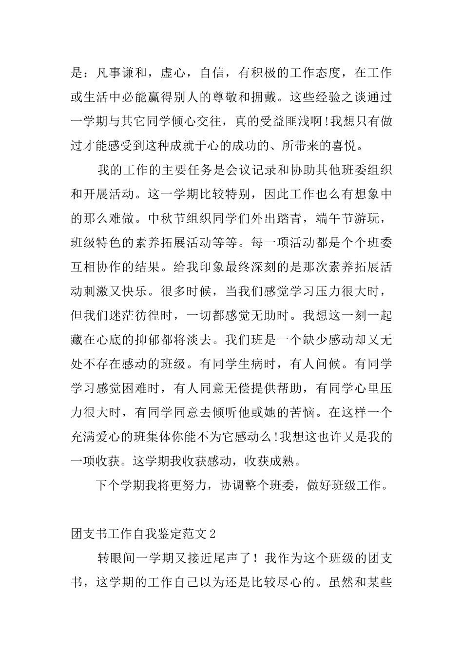 团支书工作自我鉴定范文_第2页