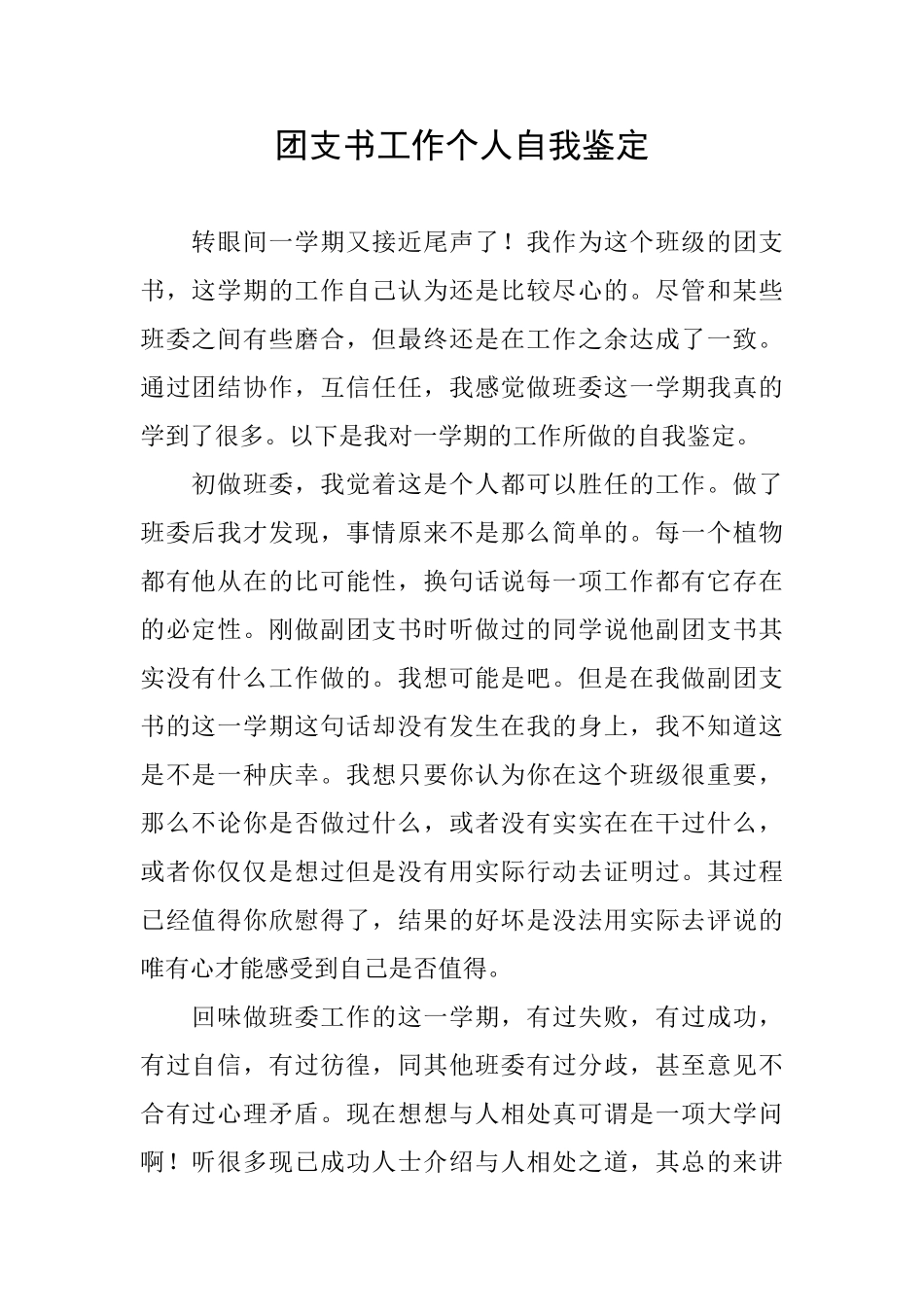 团支书工作个人自我鉴定_第1页