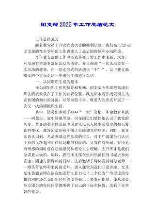 团支部2025年工作总结范文