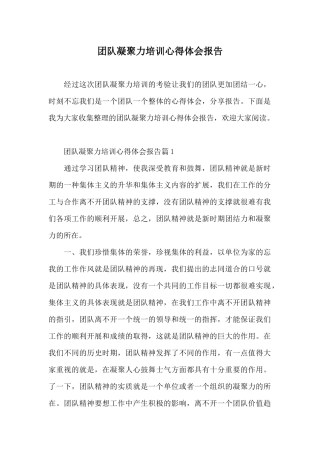 团队凝聚力培训心得体会报告
