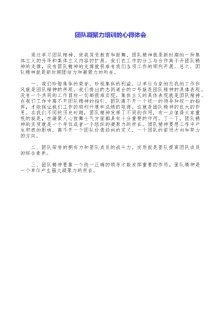 团队凝聚力培训的心得体会