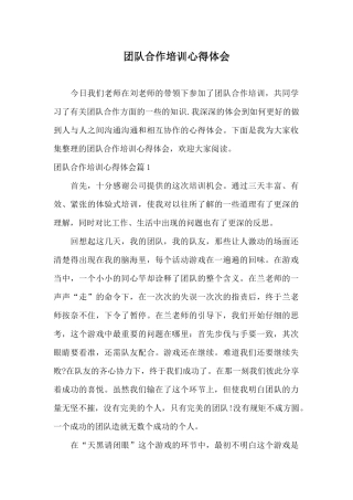 团队合作培训心得体会