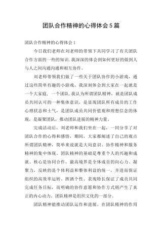 团队合作精神的心得体会5篇