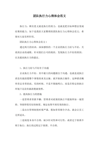 团队执行力心得体会范文