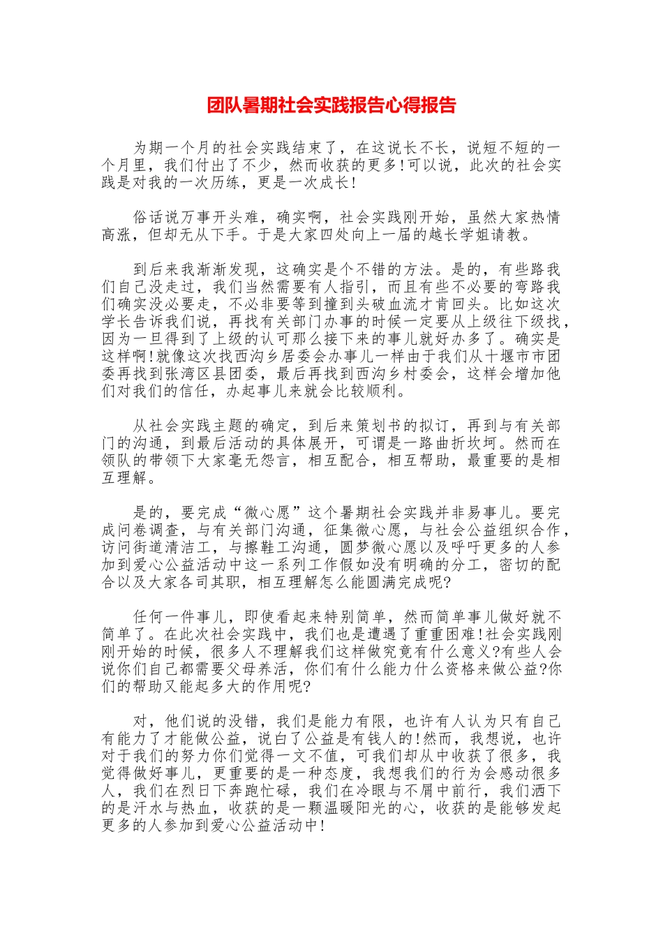 团队暑期社会实践报告心得报告_第1页