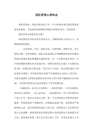 团队管理心得体会