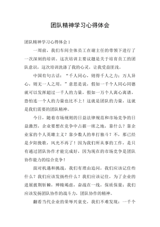 团队精神学习心得体会