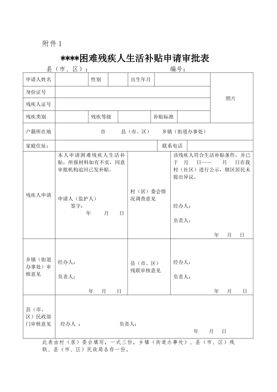 困难残疾人生活补贴申请审批表_第1页