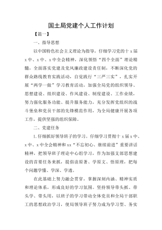 国土局党建个人工作计划