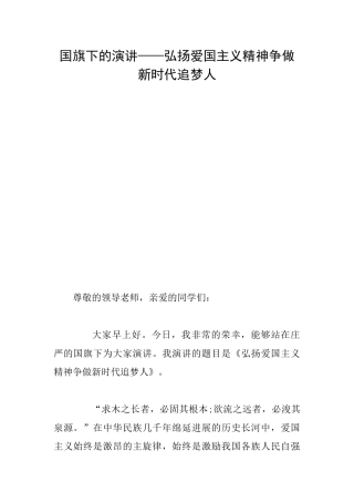 国旗下的演讲——弘扬爱国主义精神争做新时代追梦人