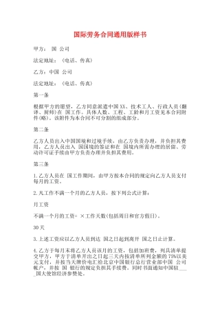 国际劳务合同通用版样书