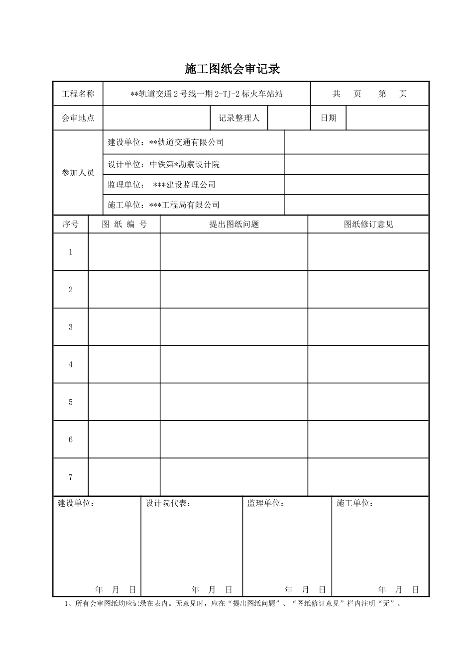 图纸会审设计交底记录表格_第1页